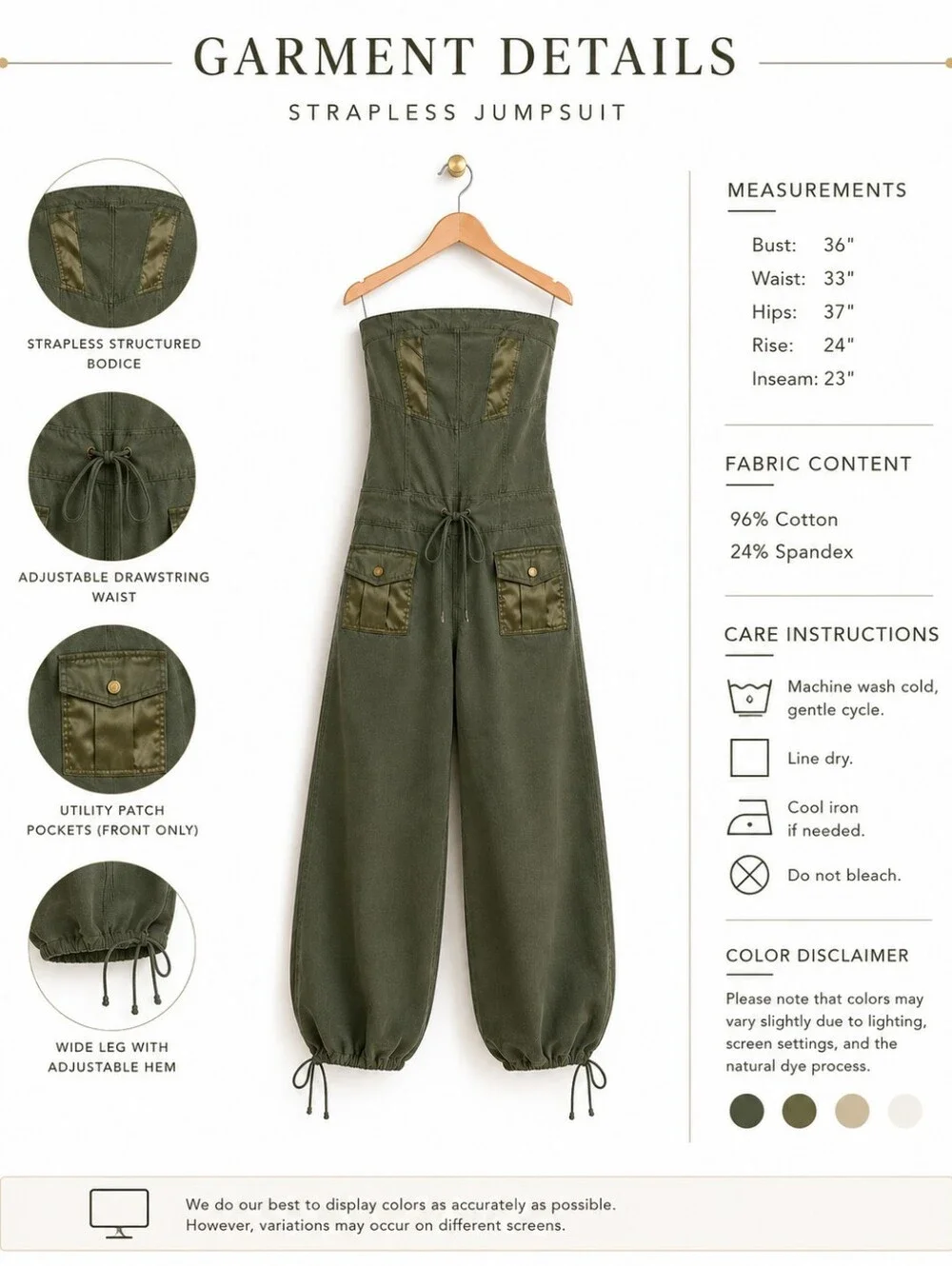 Hotkiss Olive Green Chic  Strapless Utility Jumpsuit | Size L - Picture 3 of 8